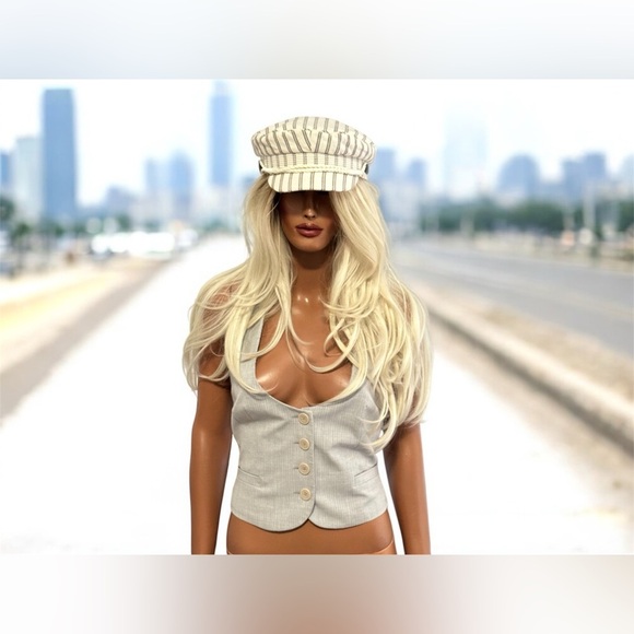 Billabong Jack Hat One Size White with Gray Stripes NWT Vintage - Picture 1 of 9